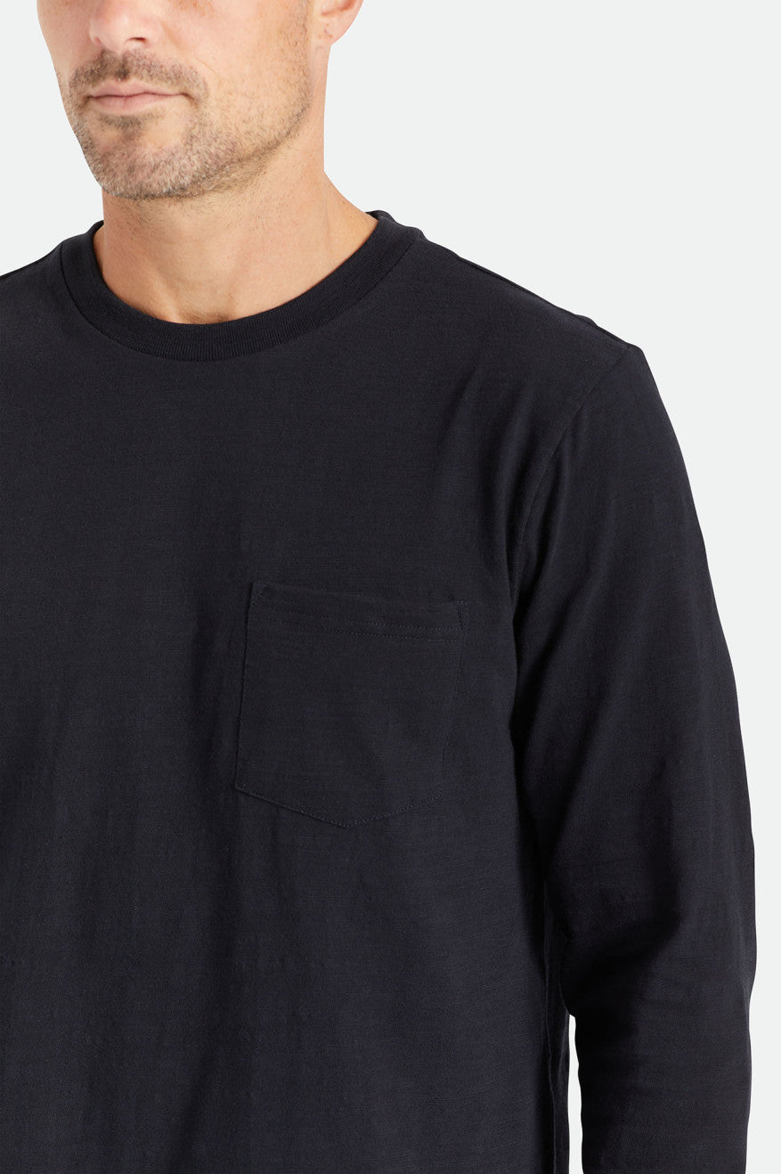 Men's Brixton Basic Slub L/S Pocket Knitwear Black | 3907LPDSE