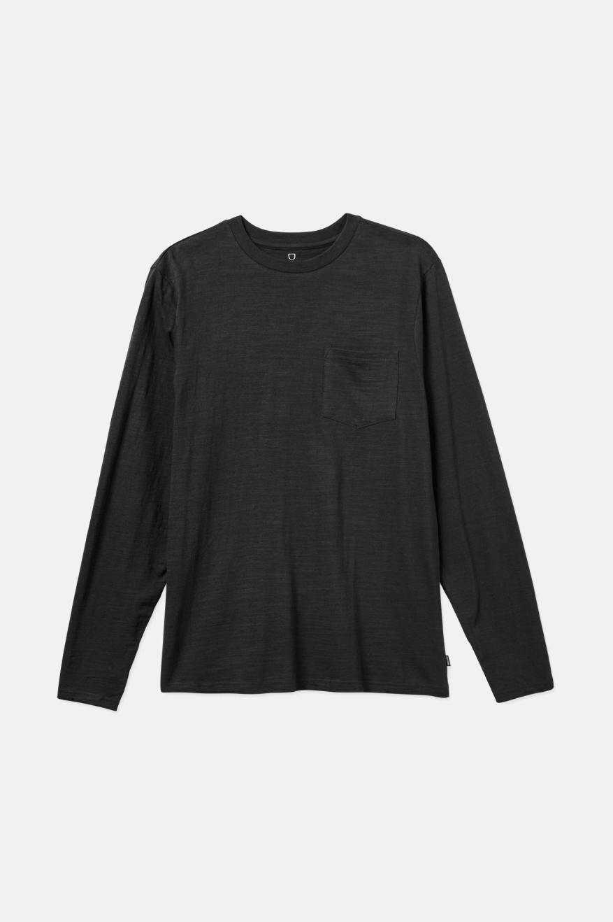 Men's Brixton Basic Slub L/S Pocket Knitwear Black | 3907LPDSE