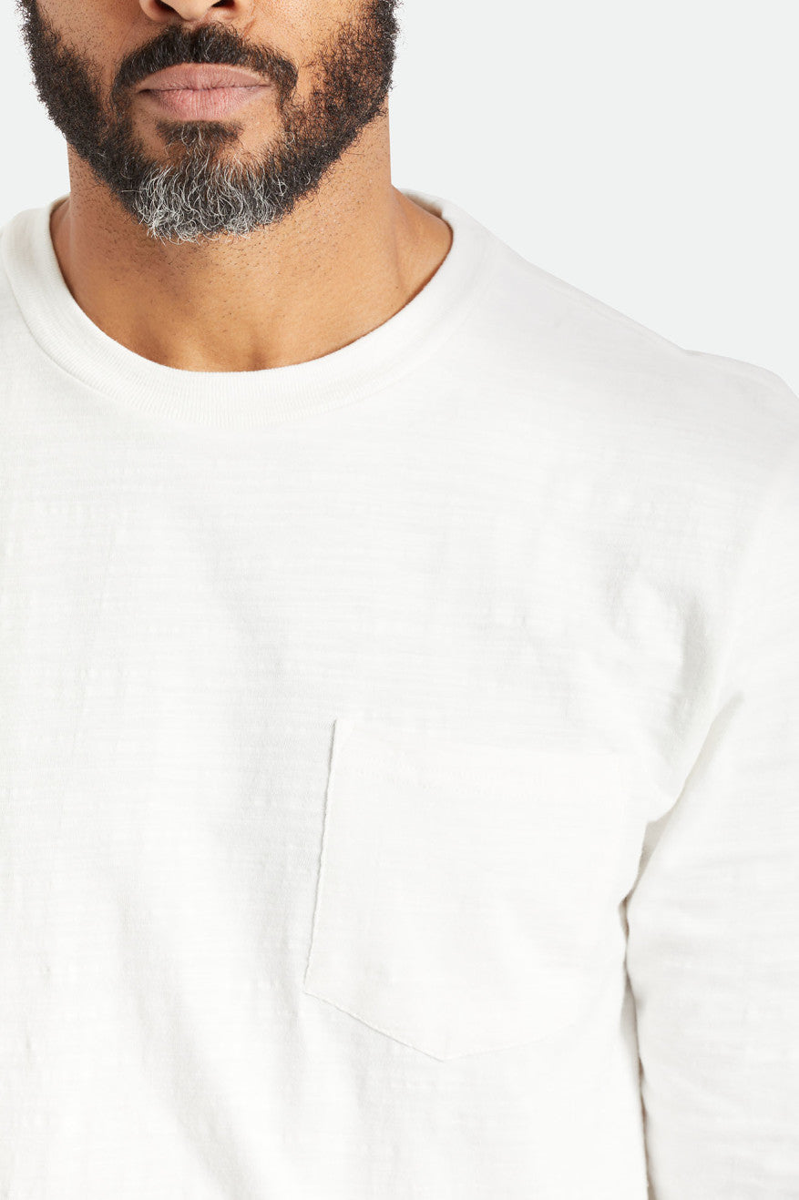 Men's Brixton Basic Slub L/S Pocket Tops White | 4361JYPRC