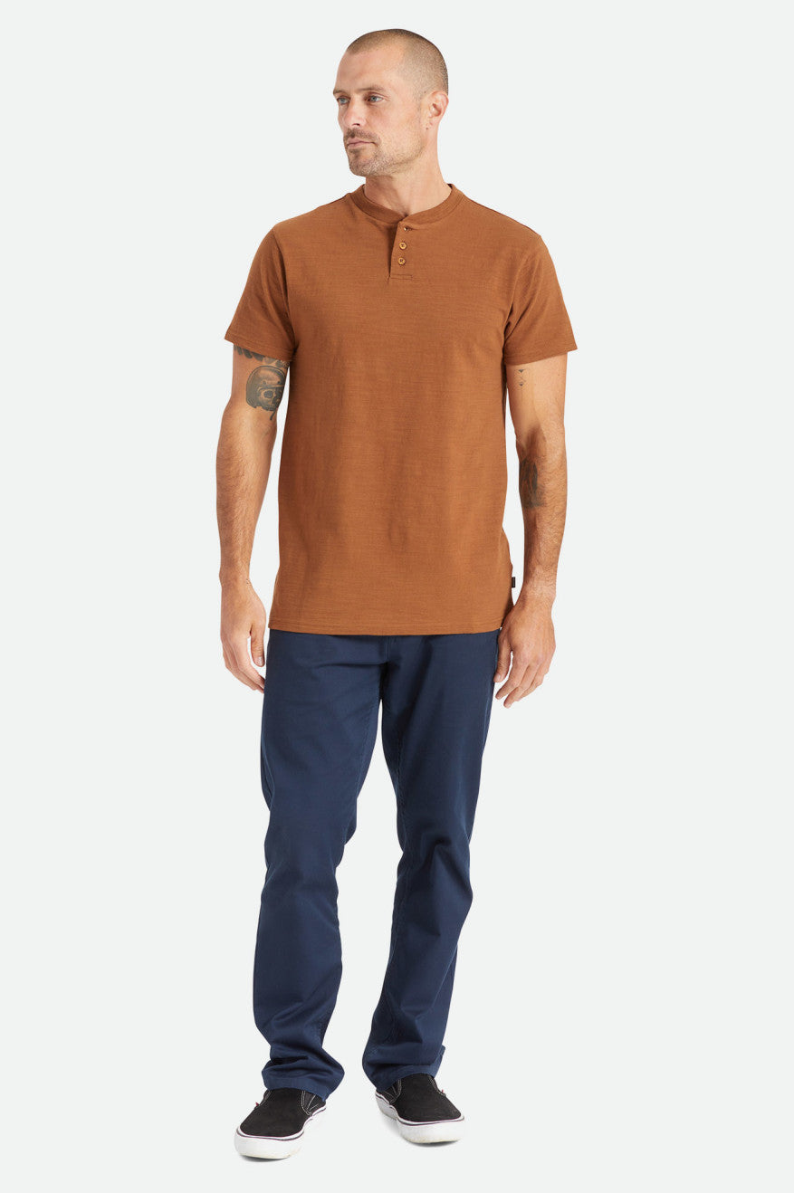 Men's Brixton Basic Slub S/S Henley Knitwear Brown | 8645FQAZK