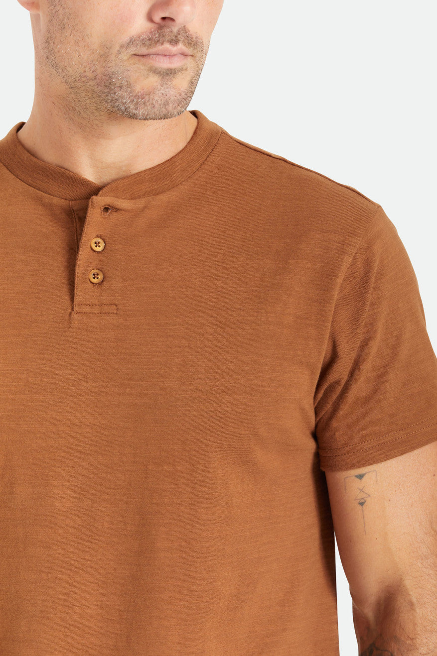 Men's Brixton Basic Slub S/S Henley Knitwear Brown | 8645FQAZK