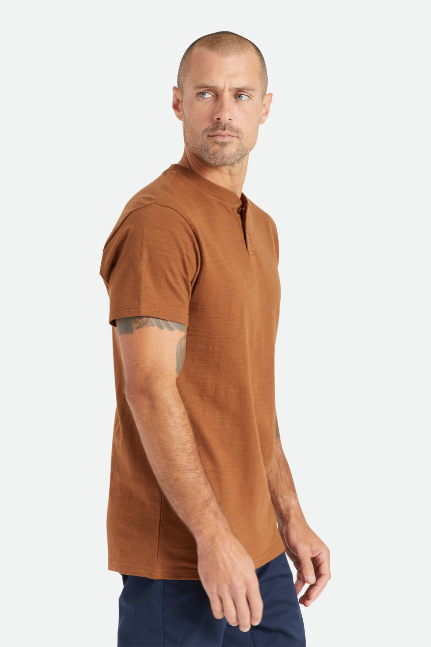 Men's Brixton Basic Slub S/S Henley Knitwear Brown | 8645FQAZK