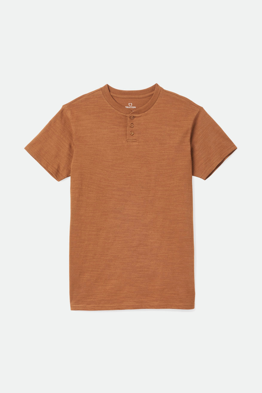 Men's Brixton Basic Slub S/S Henley Knitwear Brown | 8645FQAZK