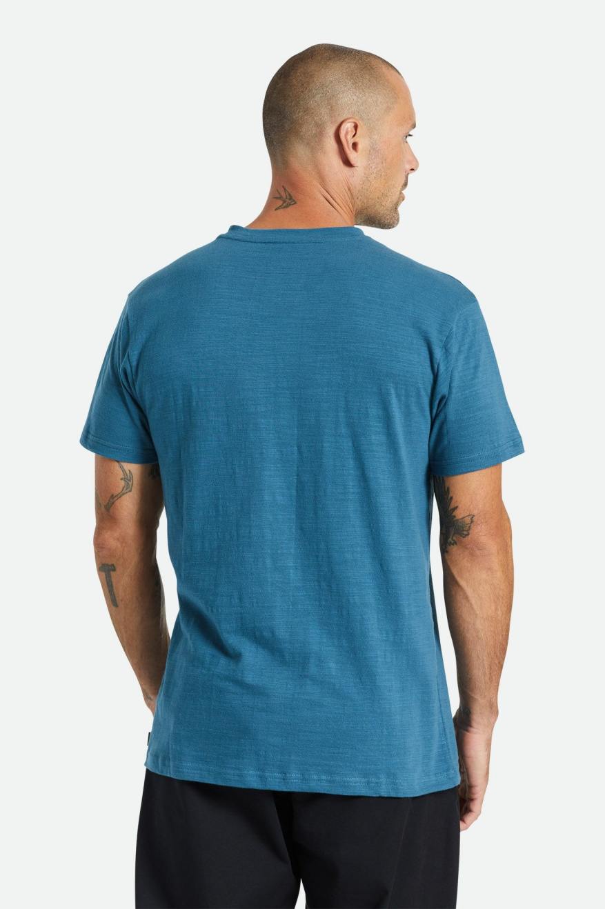 Men's Brixton Basic Slub S/S Henley Tops Turquoise | 4638DTNGS