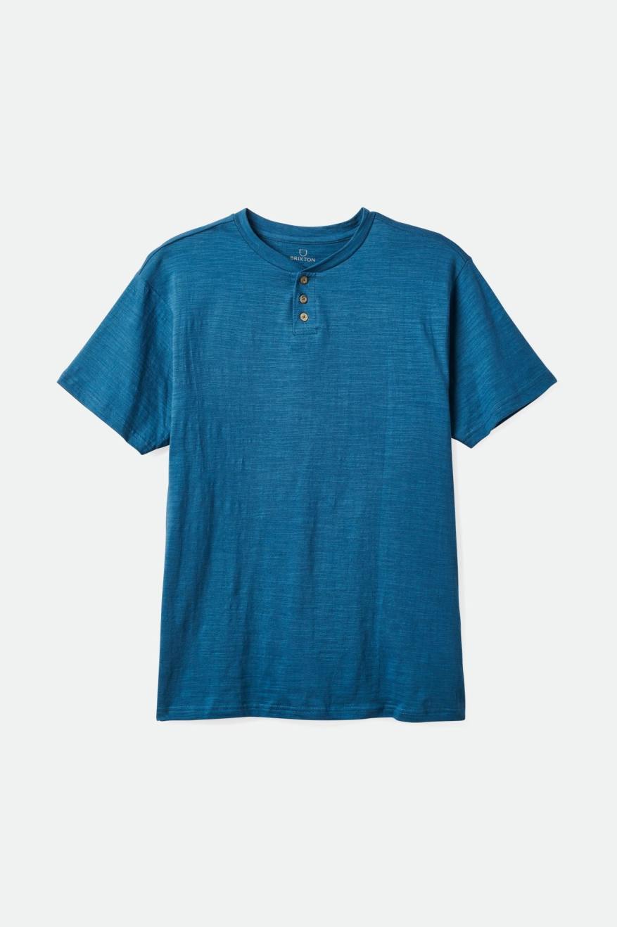 Men's Brixton Basic Slub S/S Henley Tops Turquoise | 4638DTNGS