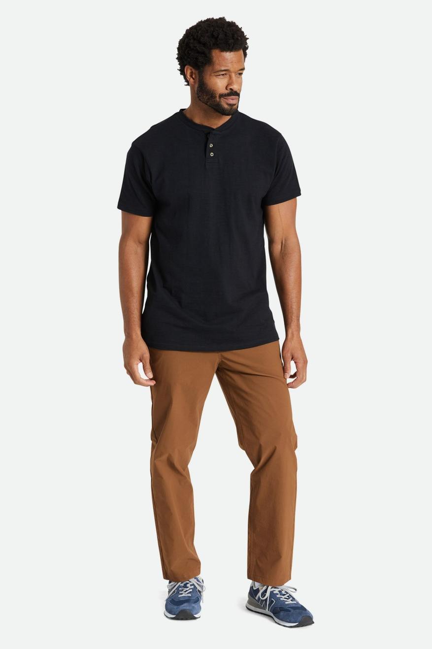 Men's Brixton Basic Slub S/S Henley Tops Black | 7195IWZPK