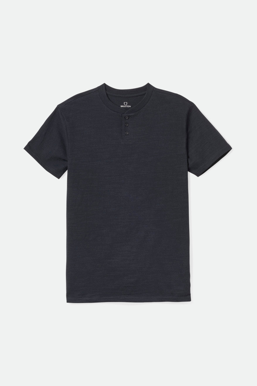 Men's Brixton Basic Slub S/S Henley Tops Black | 7195IWZPK