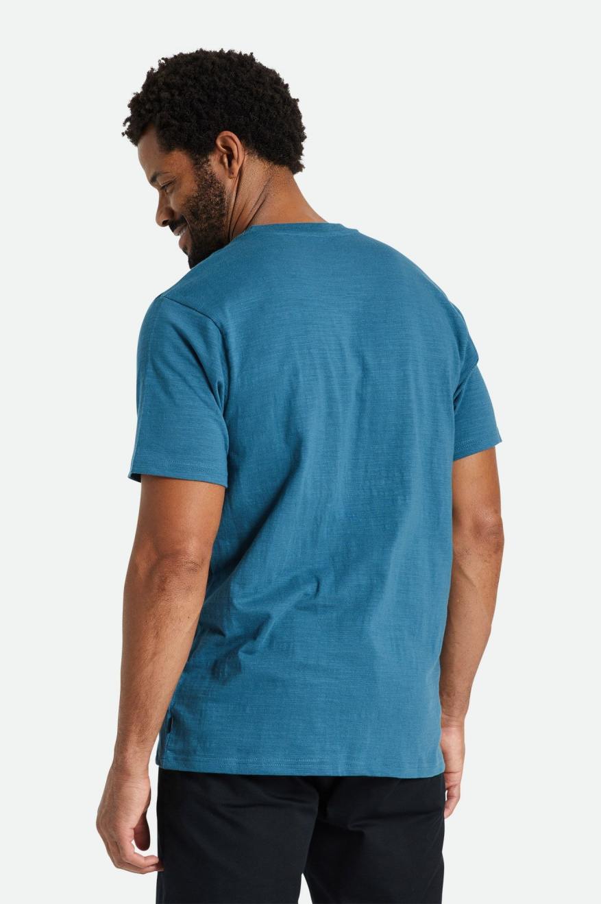 Men's Brixton Basic Slub S/S Pocket Knitwear Turquoise | 8247WDONU