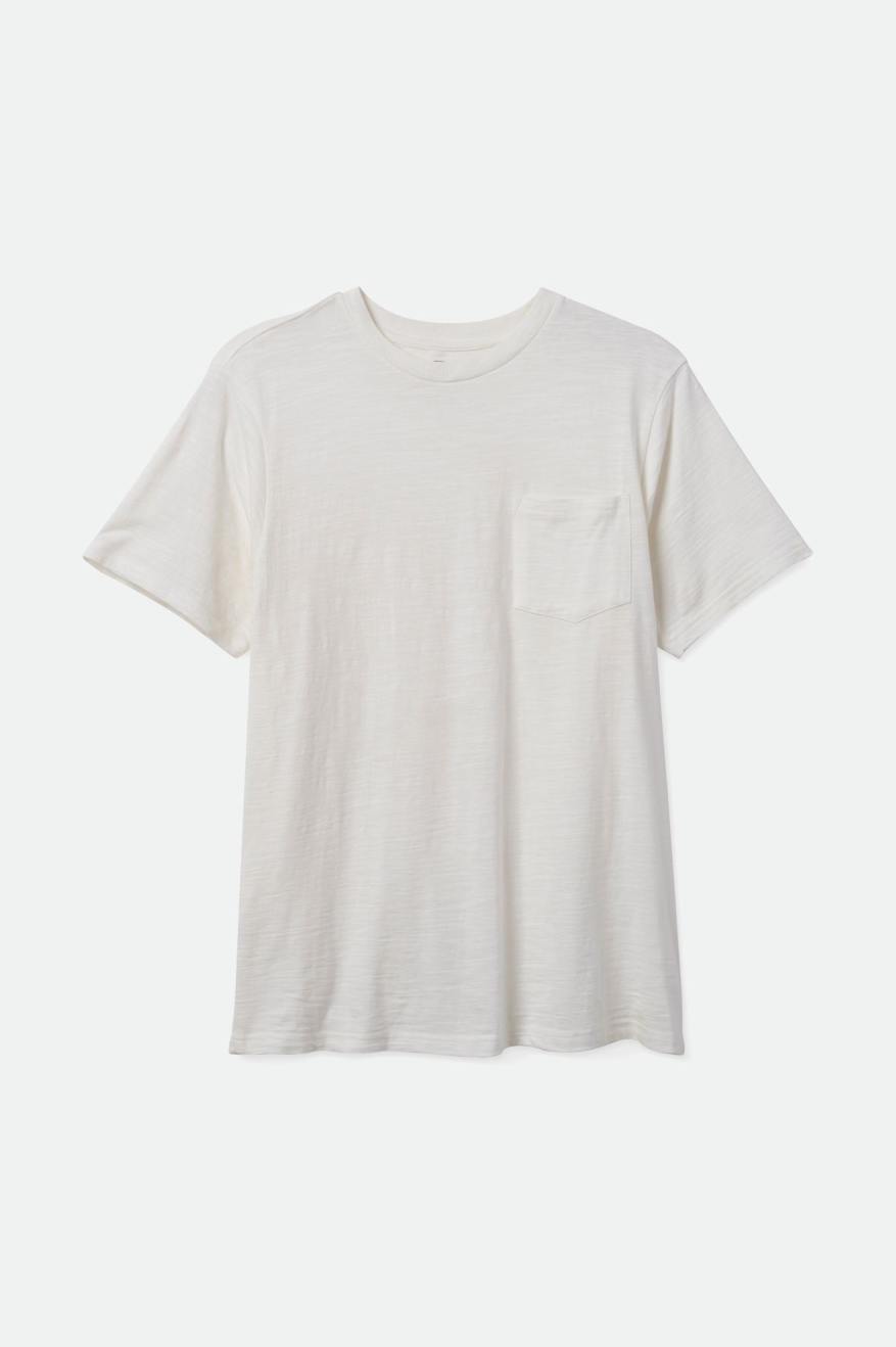 Men's Brixton Basic Slub S/S Pocket Tops White | 0159DGPAX