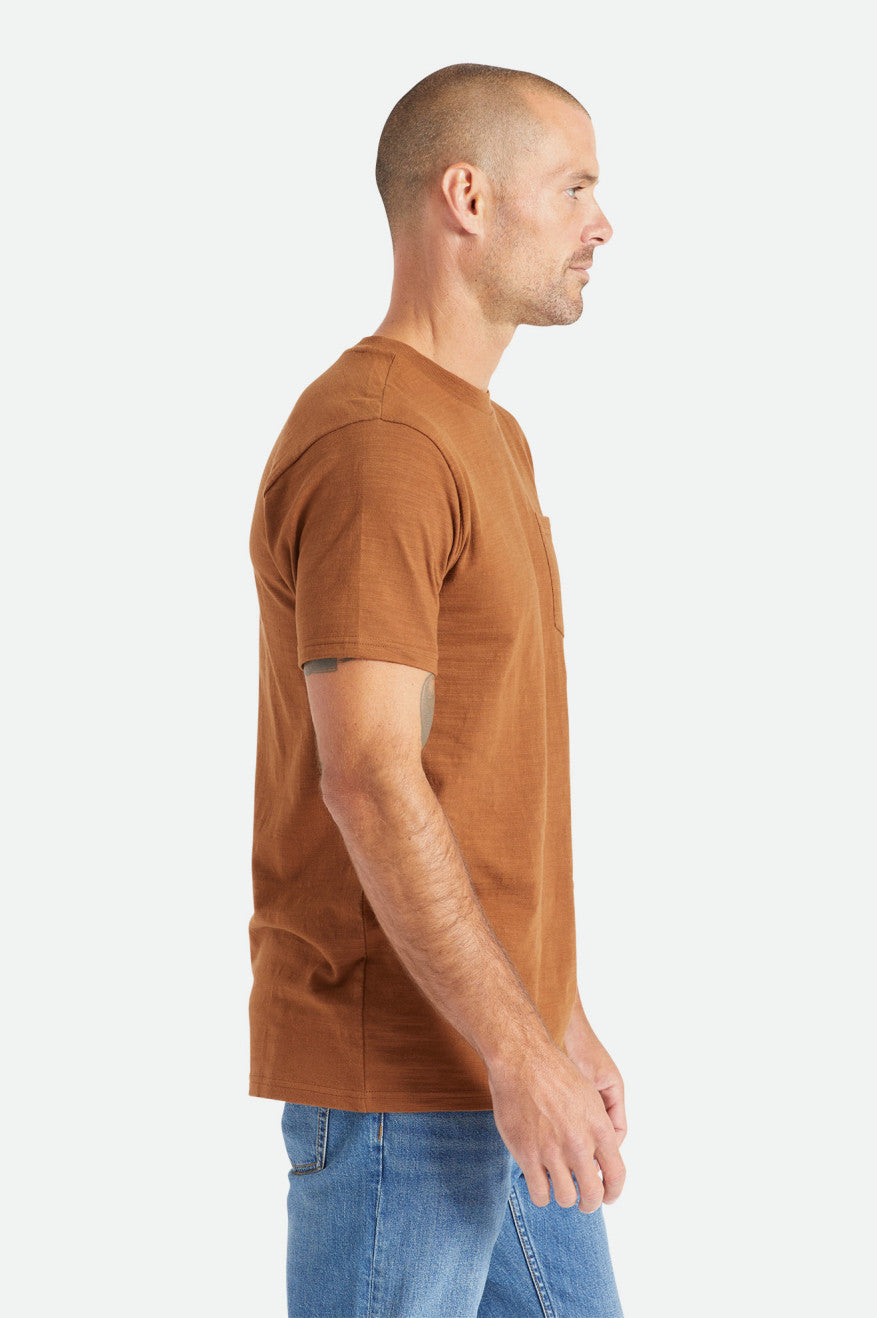 Men's Brixton Basic Slub S/S Pocket Tops Brown | 4132KVDNL