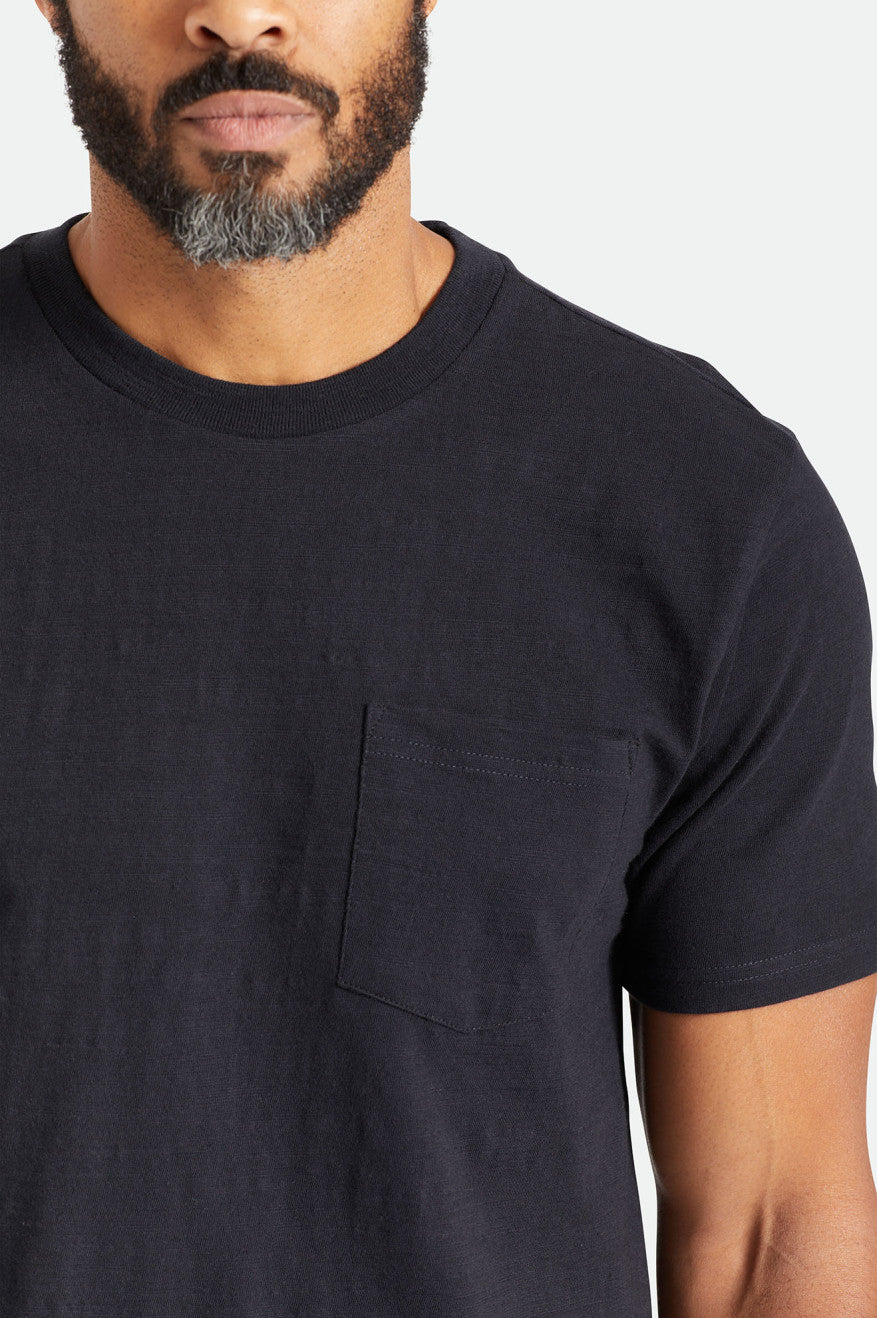 Men's Brixton Basic Slub S/S Pocket Tops Black | 9714VMYGS