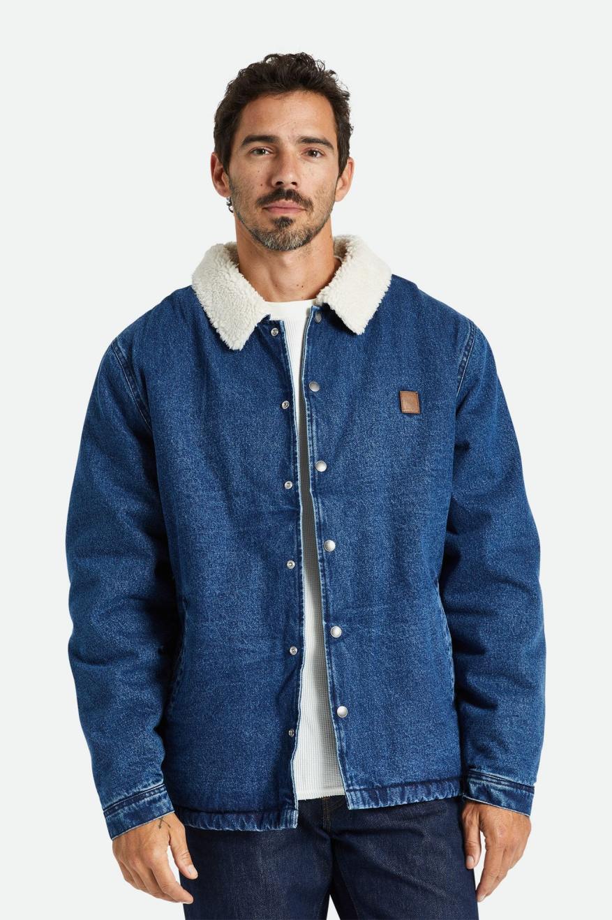 Men\'s Brixton Beta Sherpa Lined Coaches Jackets Indigo | 3250TVJWN