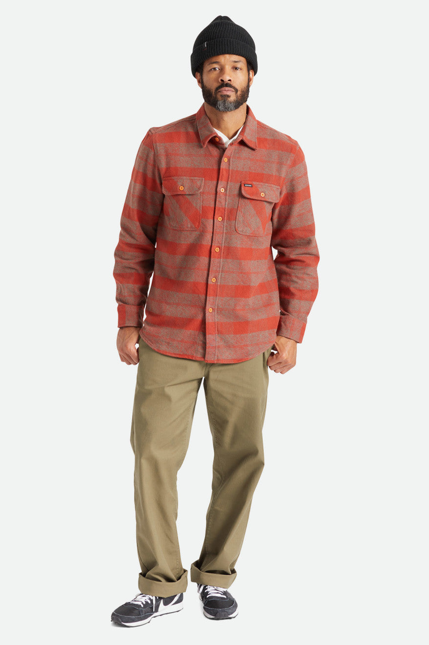 Men's Brixton Bowery Heavy Weight L/S Flannels Red | 0126VCGIN