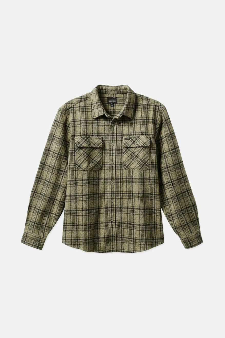 Men's Brixton Bowery Heavy Weight L/S Flannels Olive / Black | 3240KVIWQ