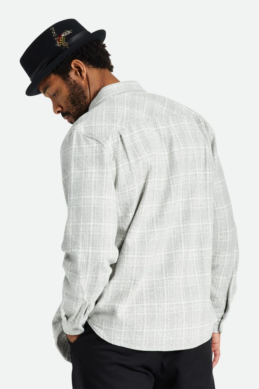 Men's Brixton Bowery Heavy Weight L/S Flannels Grey / White | 3941CTHEB