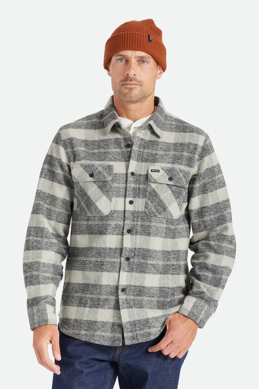 Men\'s Brixton Bowery Heavy Weight L/S Flannels Black / Grey | 7481FBHPC