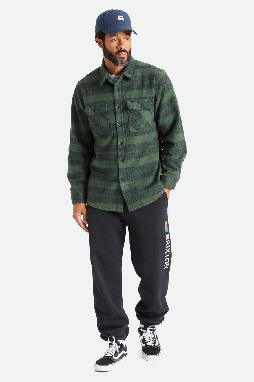 Men's Brixton Bowery Heavy Weight L/S Flannels Green | 8254FINEM