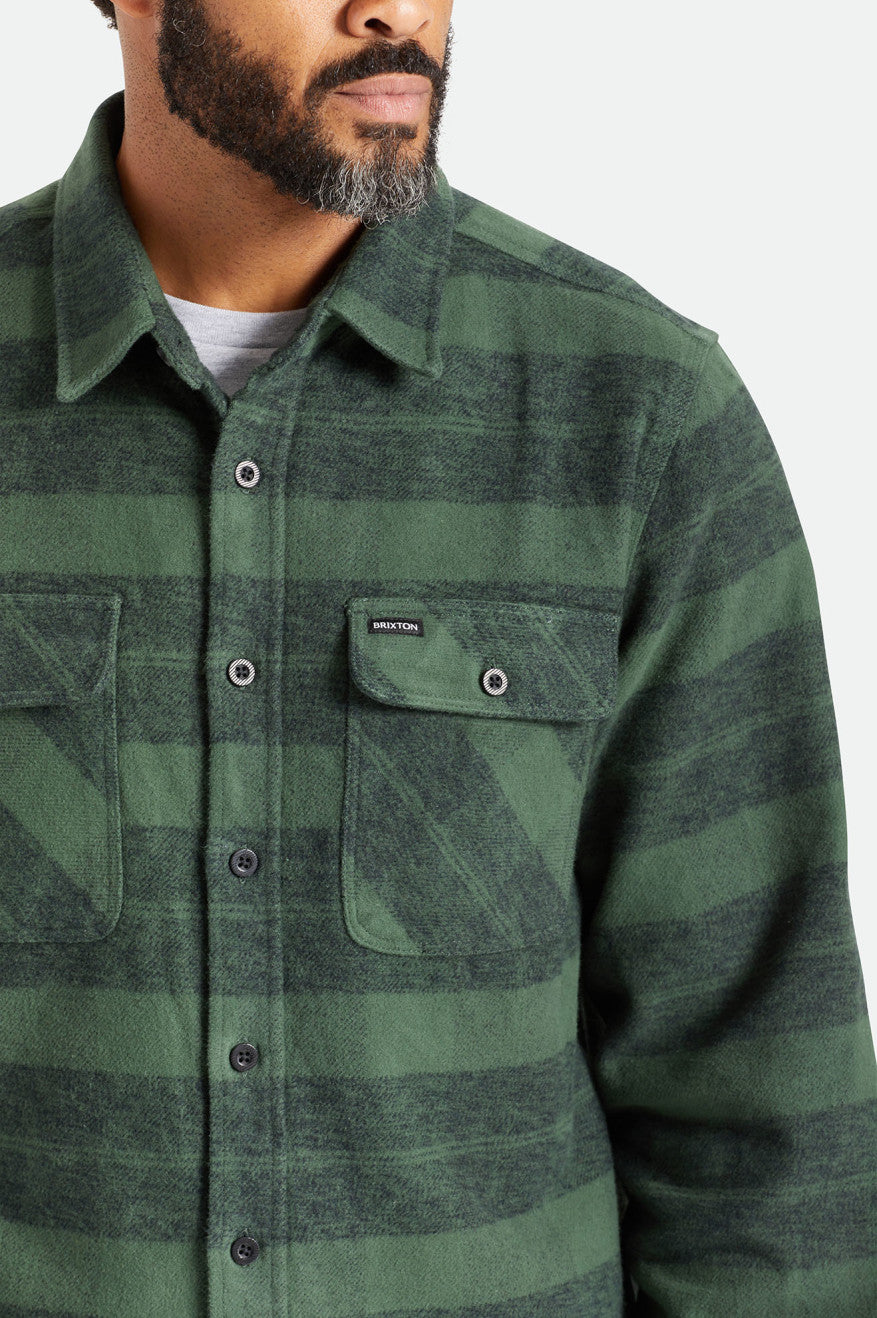 Men's Brixton Bowery Heavy Weight L/S Flannels Green | 8254FINEM