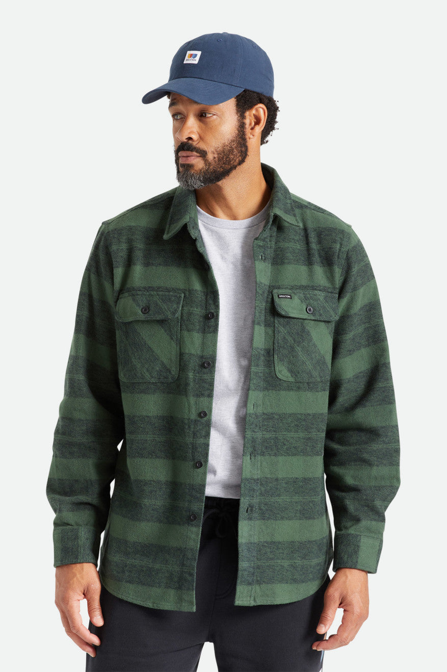 Men's Brixton Bowery Heavy Weight L/S Flannels Green | 8254FINEM