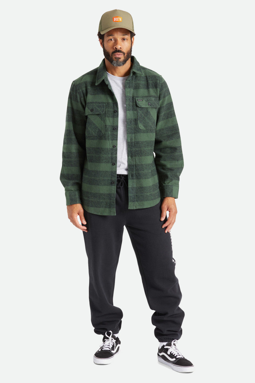 Men's Brixton Bowery Heavy Weight L/S Flannels Green | 8254FINEM