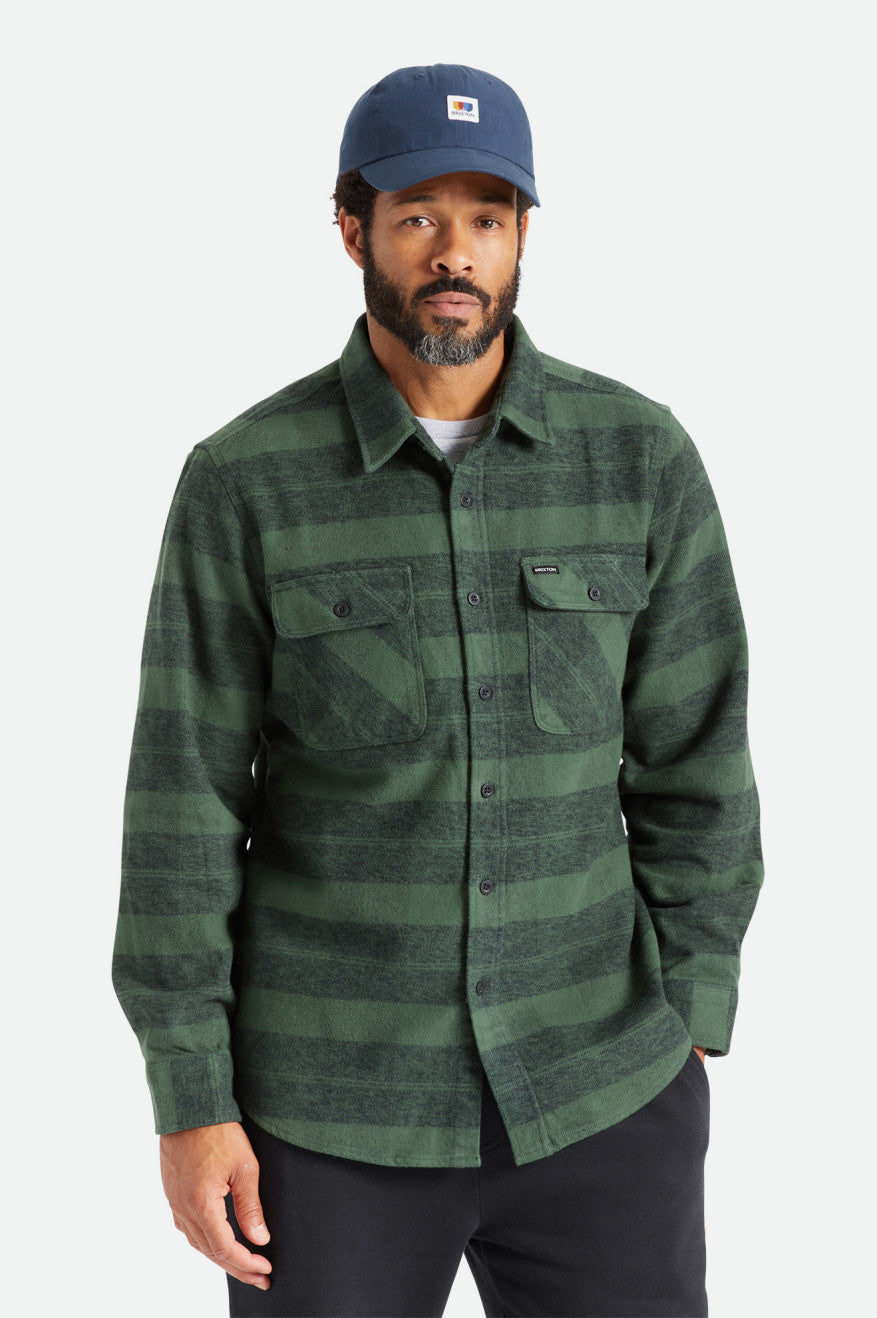 Men\'s Brixton Bowery Heavy Weight L/S Flannels Green | 8254FINEM