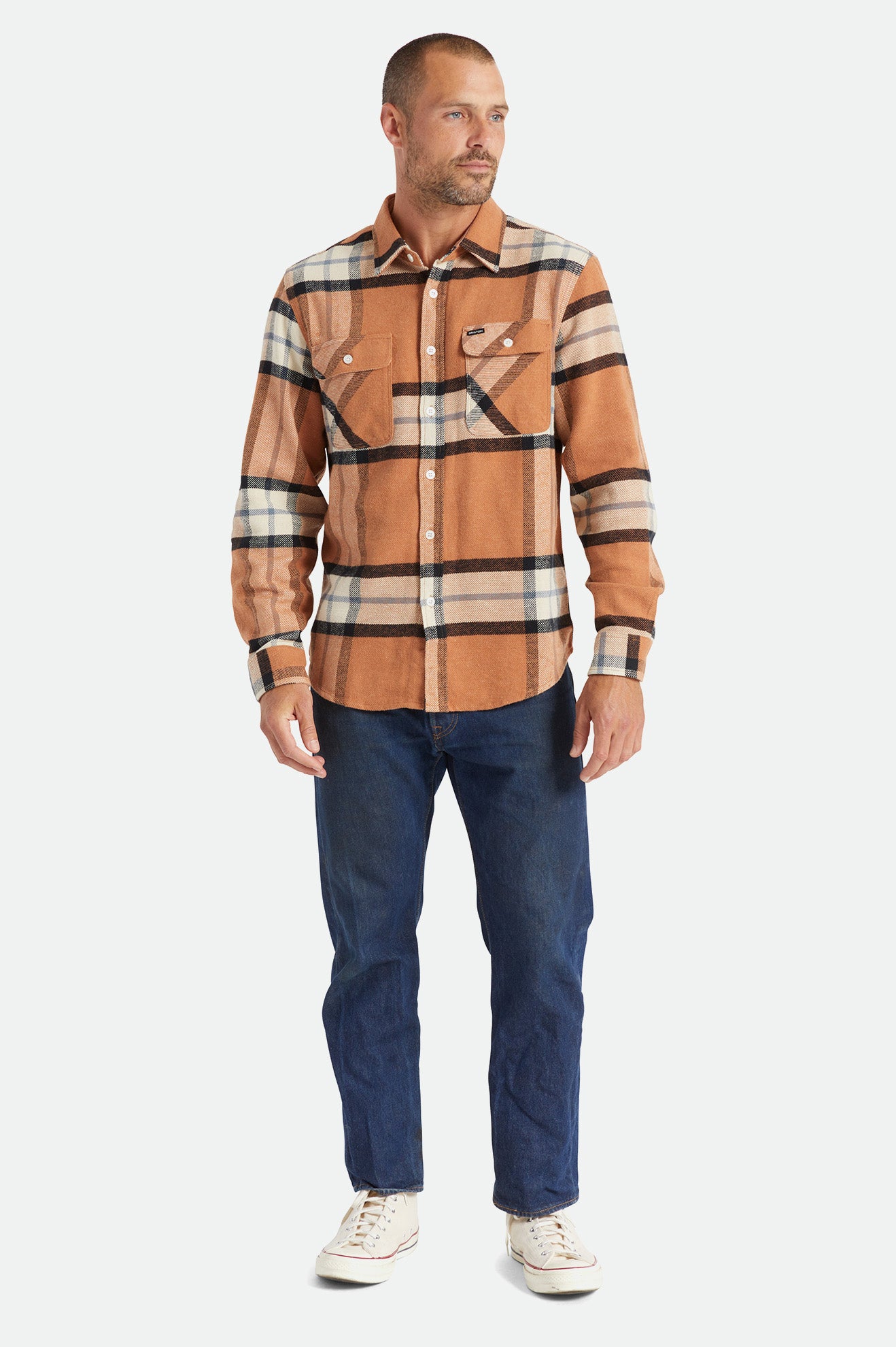 Men's Brixton Bowery L/S Flannels Beige | 9058SUGXW