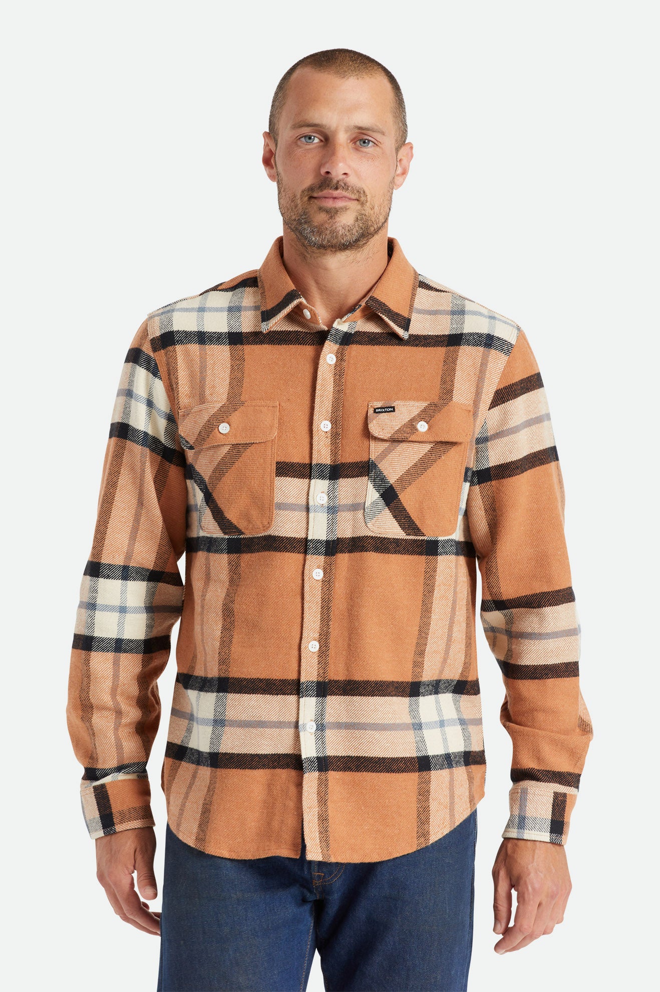 Men\'s Brixton Bowery L/S Flannels Beige | 9058SUGXW