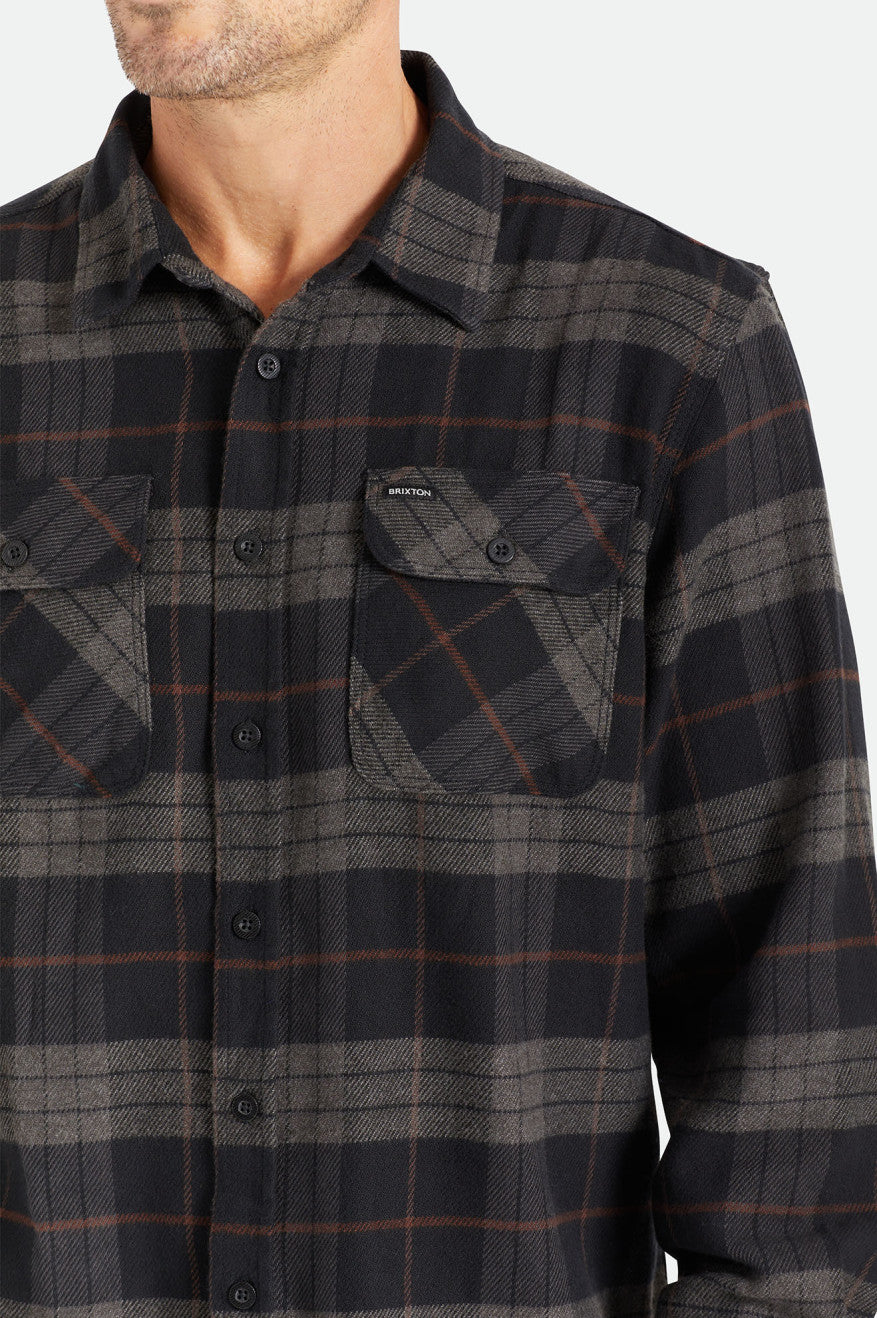 Men's Brixton Bowery L/S Flannels Black / Grey | 7613KRMJL