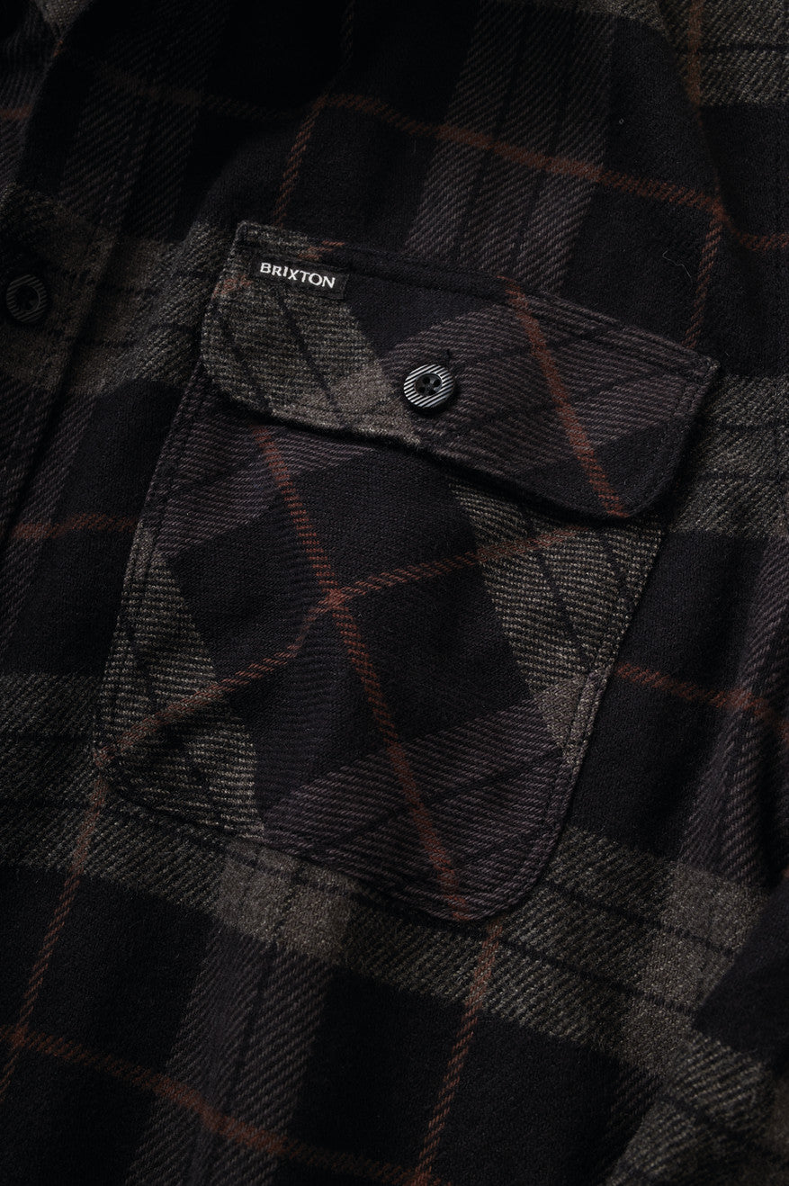 Men's Brixton Bowery L/S Flannels Black / Grey | 7613KRMJL