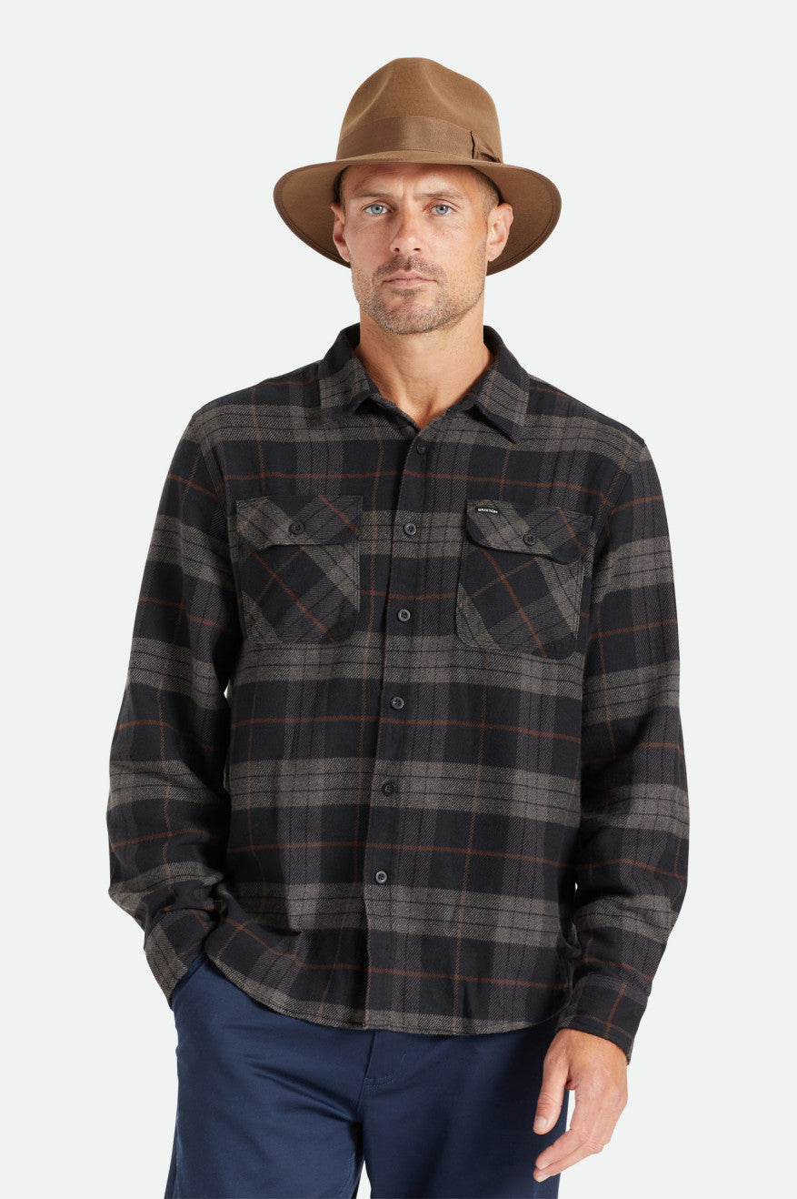 Men\'s Brixton Bowery L/S Flannels Black / Grey | 7613KRMJL