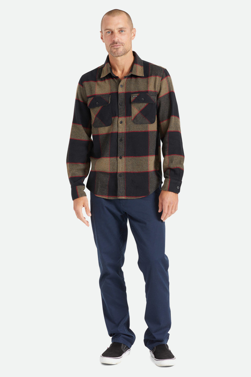 Men's Brixton Bowery L/S Flannels Grey | 5142SXPUF