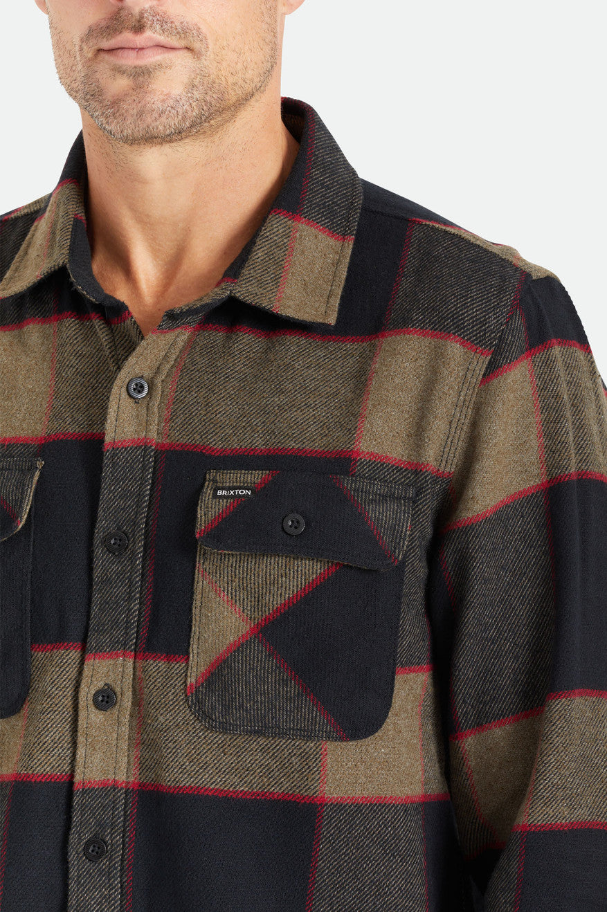 Men's Brixton Bowery L/S Flannels Grey | 5142SXPUF