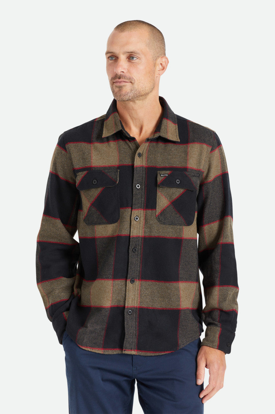 Men\'s Brixton Bowery L/S Flannels Grey | 5142SXPUF