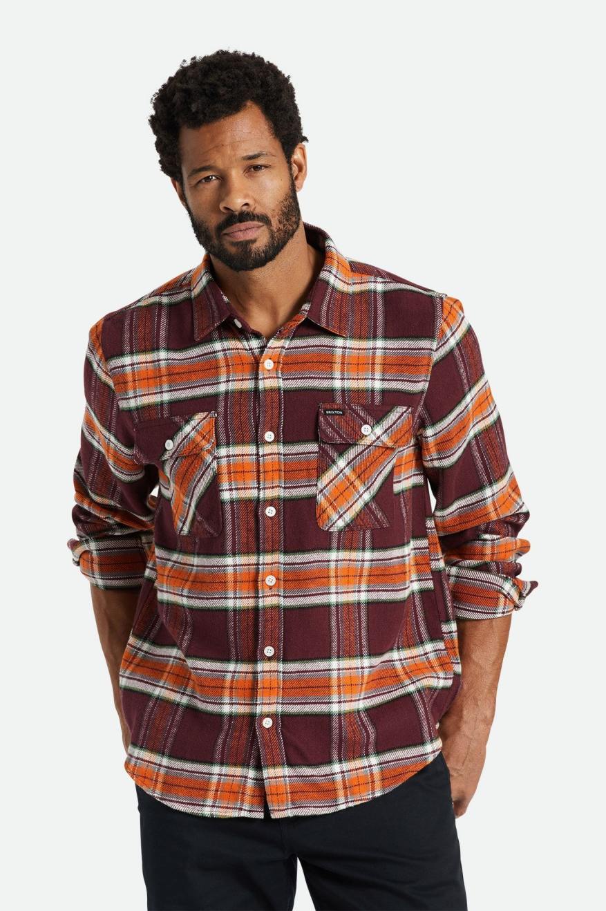 Men's Brixton Bowery L/S Flannels Orange | 4659LKTHQ