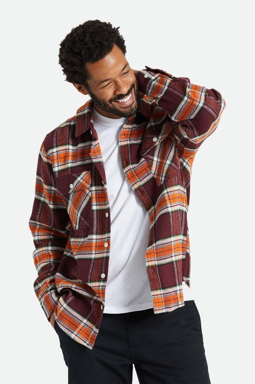 Men\'s Brixton Bowery L/S Flannels Orange | 4659LKTHQ