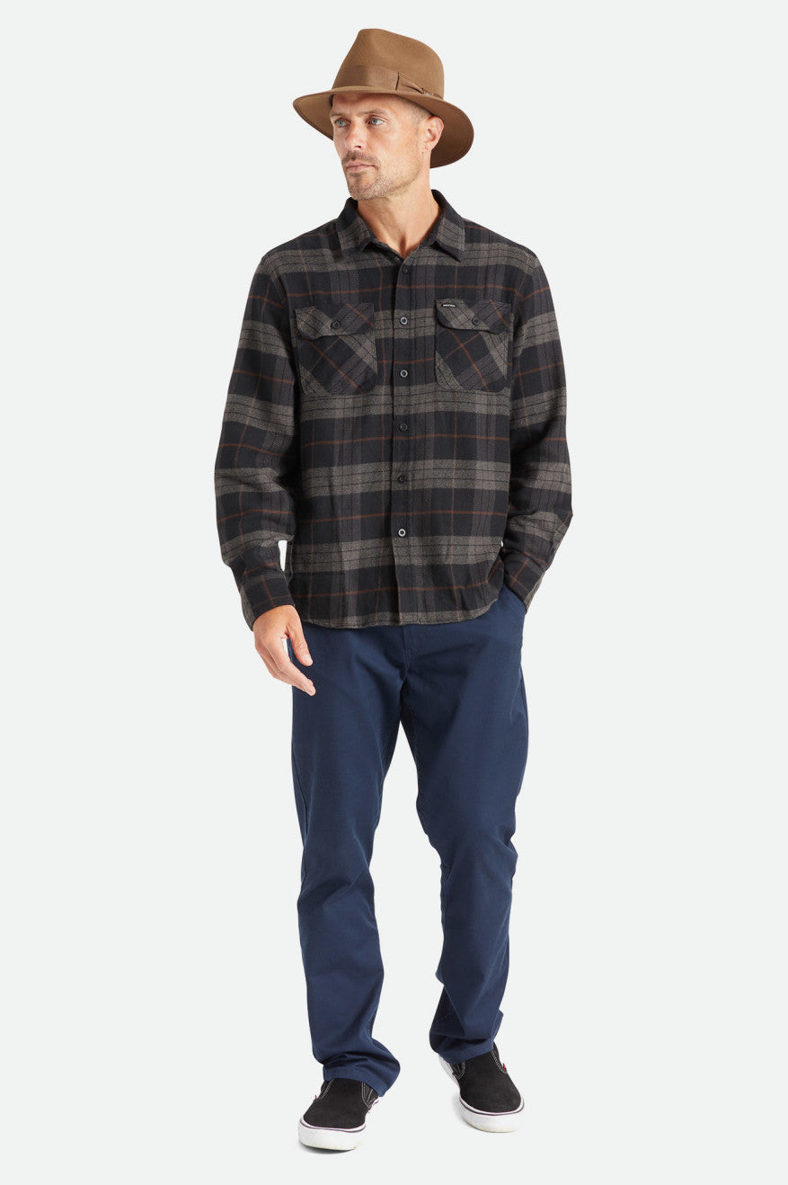 Men's Brixton Bowery L/S Wovens Black / Grey | 6390IYUMQ