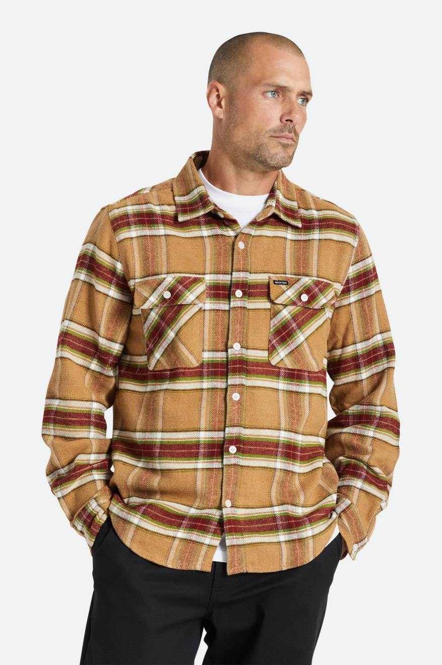 Men\'s Brixton Bowery L/S Wovens Light Brown | 2153IXMBK