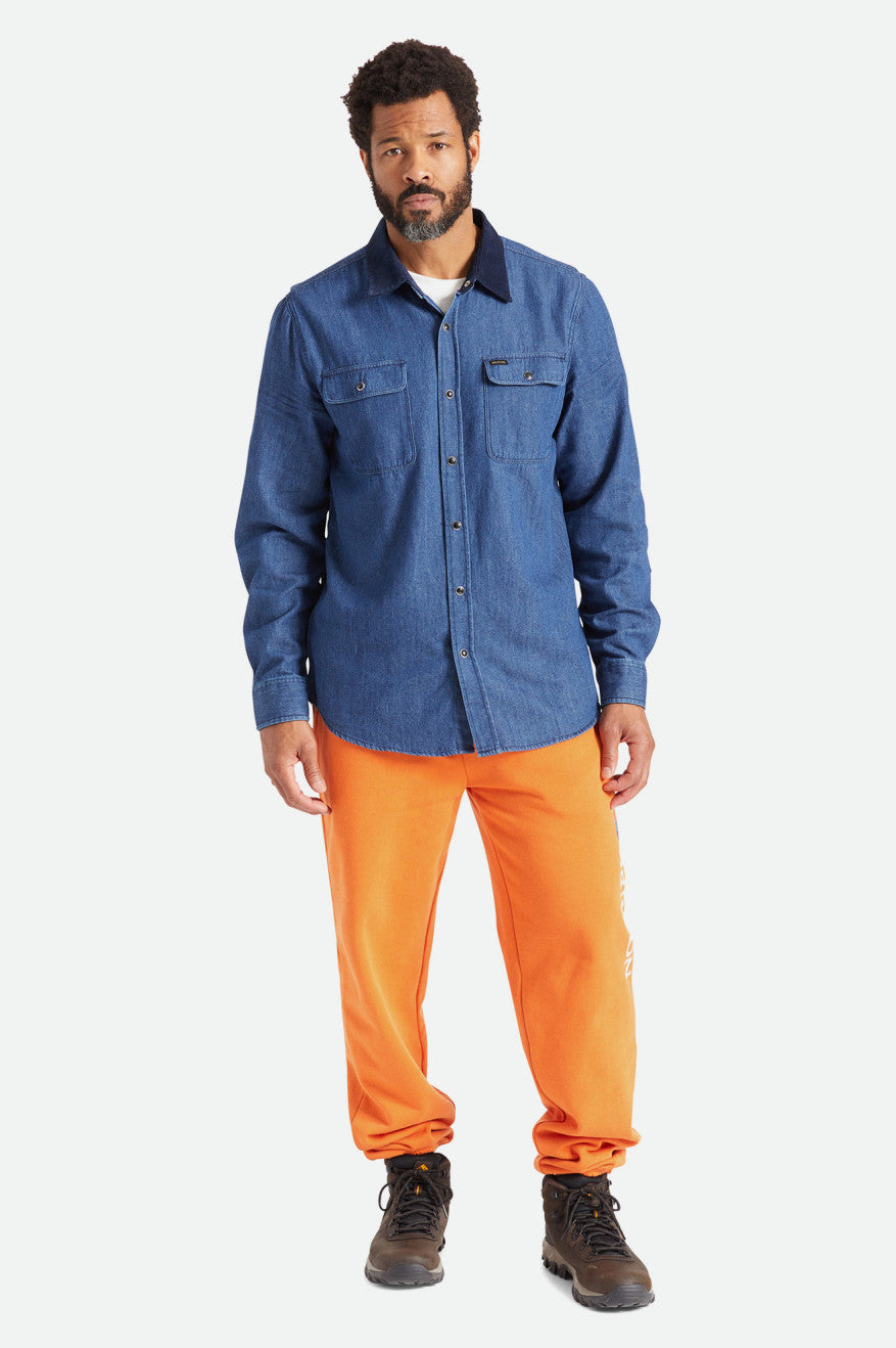 Men's Brixton Bowery Reserve L/S Woven Wovens Blue | 4867IFLDO