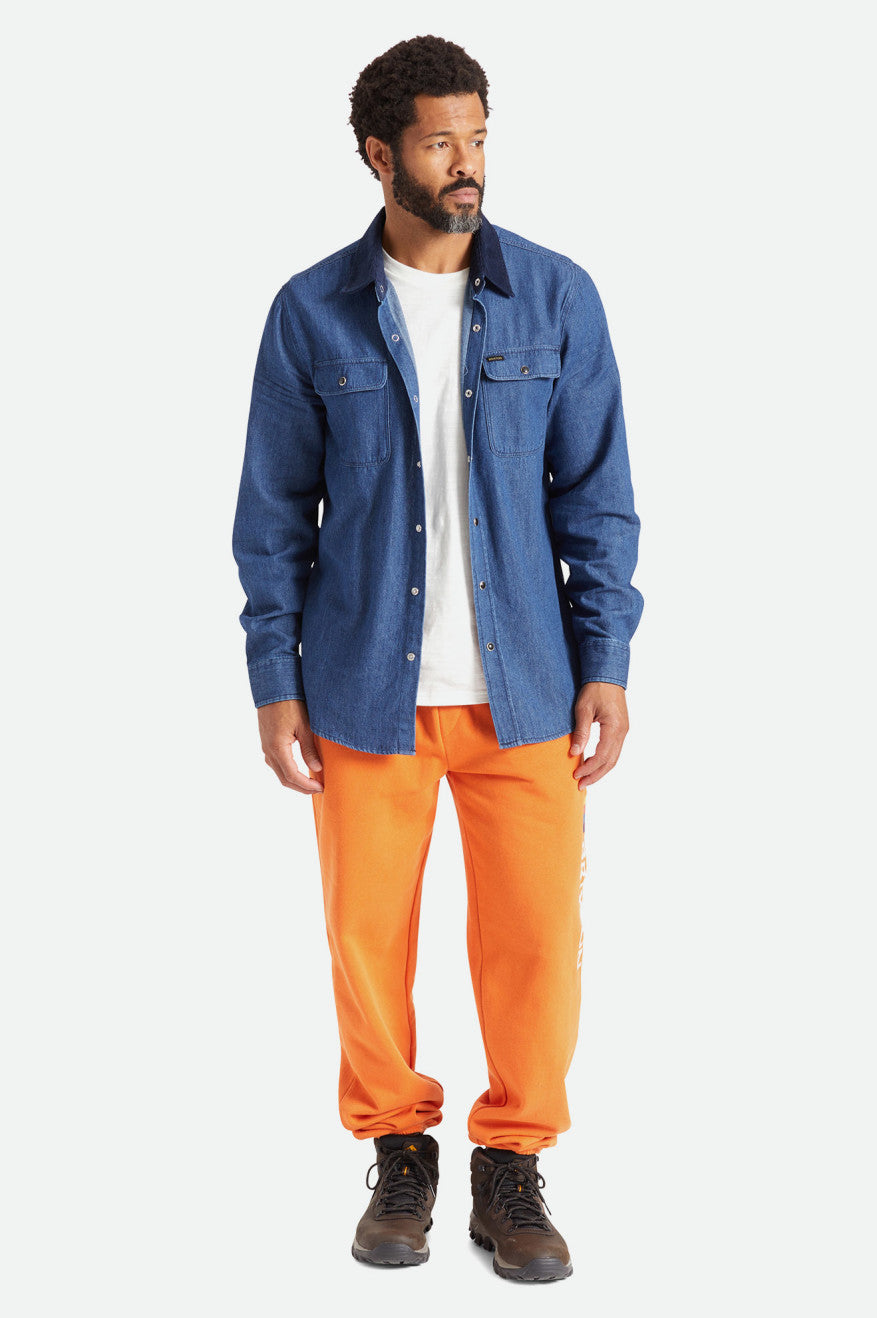 Men's Brixton Bowery Reserve L/S Woven Wovens Blue | 4867IFLDO