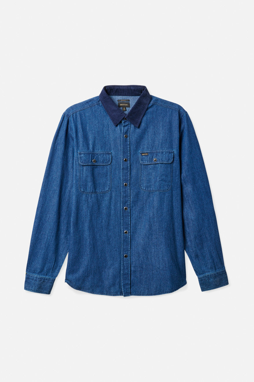 Men's Brixton Bowery Reserve L/S Woven Wovens Blue | 4867IFLDO