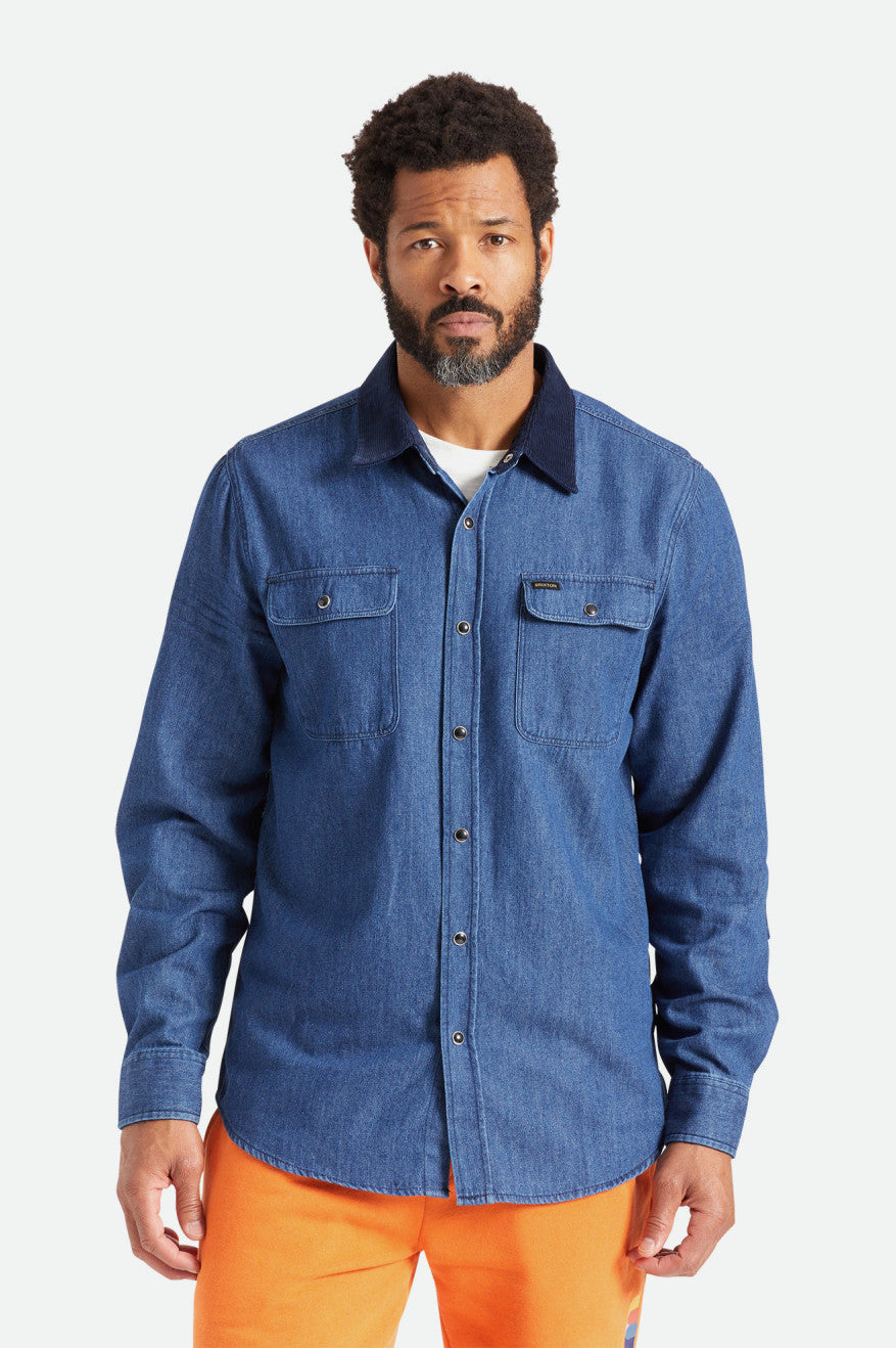 Men\'s Brixton Bowery Reserve L/S Woven Wovens Blue | 4867IFLDO