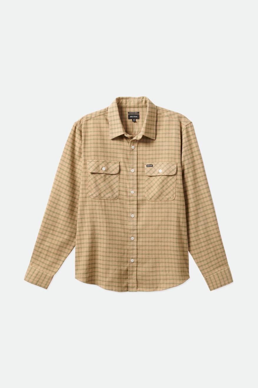 Men's Brixton Bowery Stretch L/S Utility Flannels Beige / Olive | 8079QPNJL