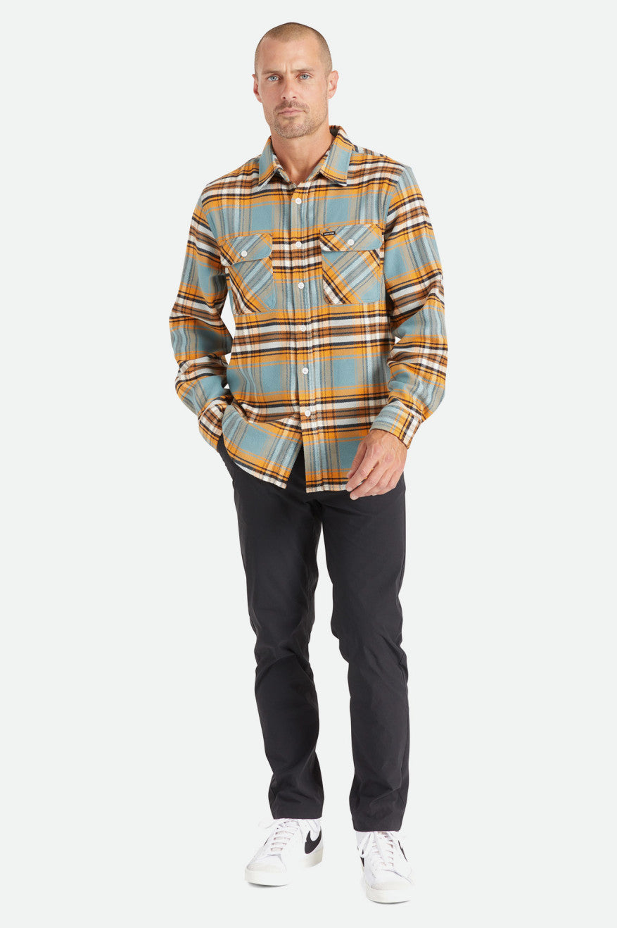 Men's Brixton Bowery Stretch L/S Utility Flannels Orange / White | 8196GZJEC