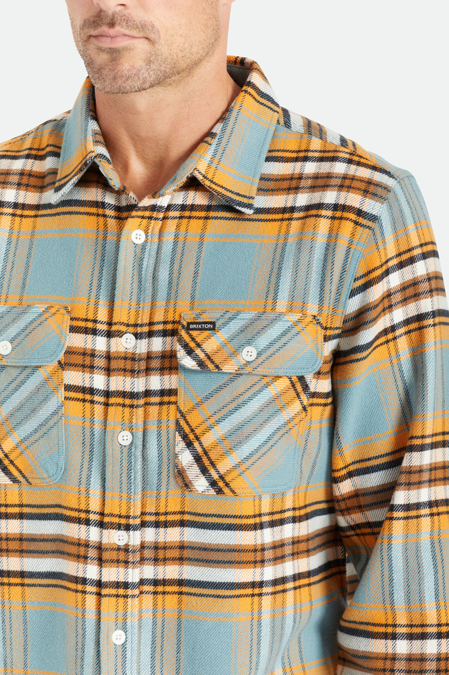 Men's Brixton Bowery Stretch L/S Utility Flannels Orange / White | 8196GZJEC