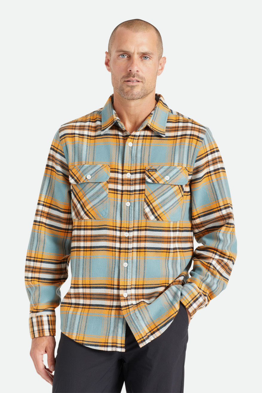 Men\'s Brixton Bowery Stretch L/S Utility Flannels Orange / White | 8196GZJEC