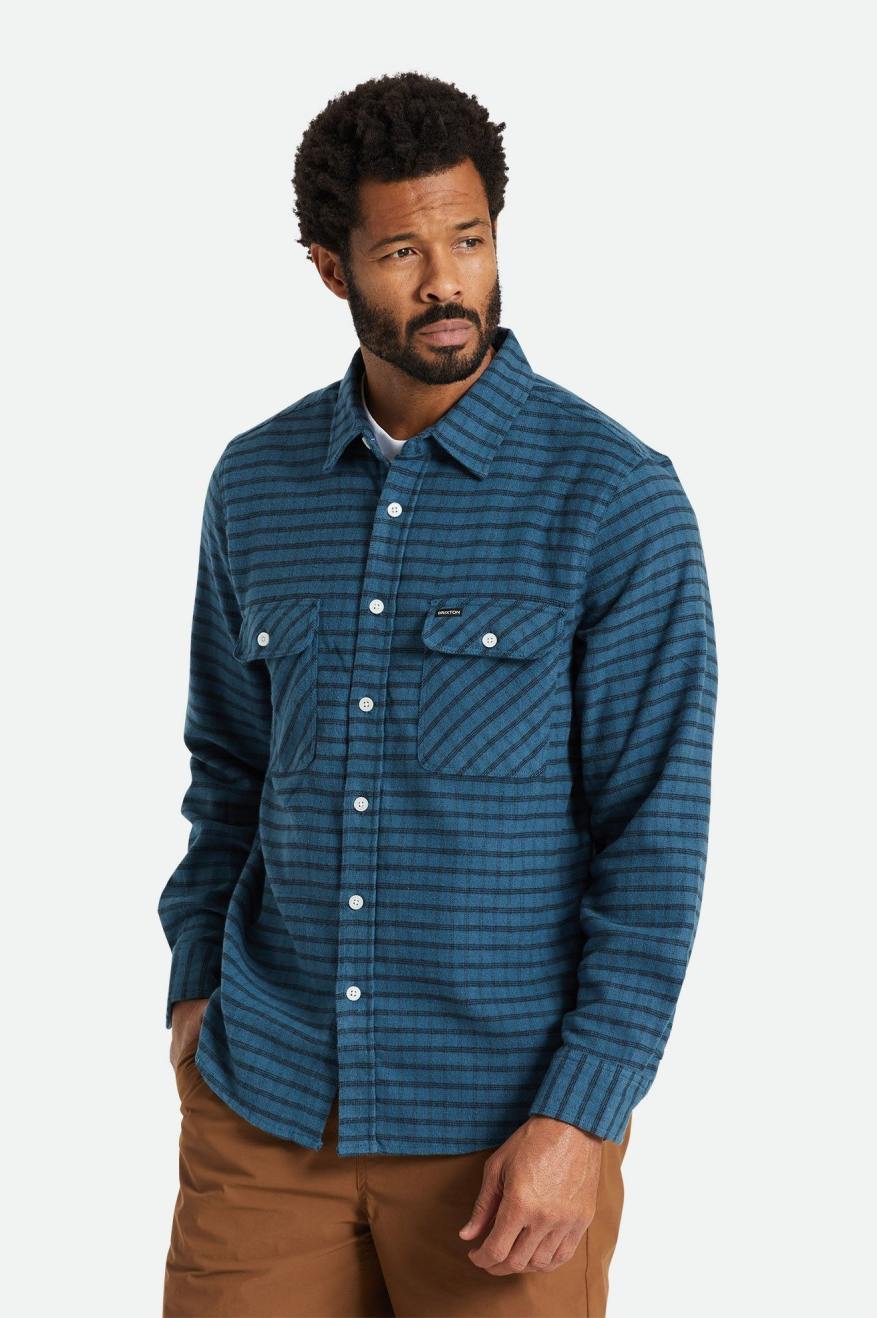 Men\'s Brixton Bowery Stretch L/S Utility Flannels Turquoise / Black | 8910CPMQB