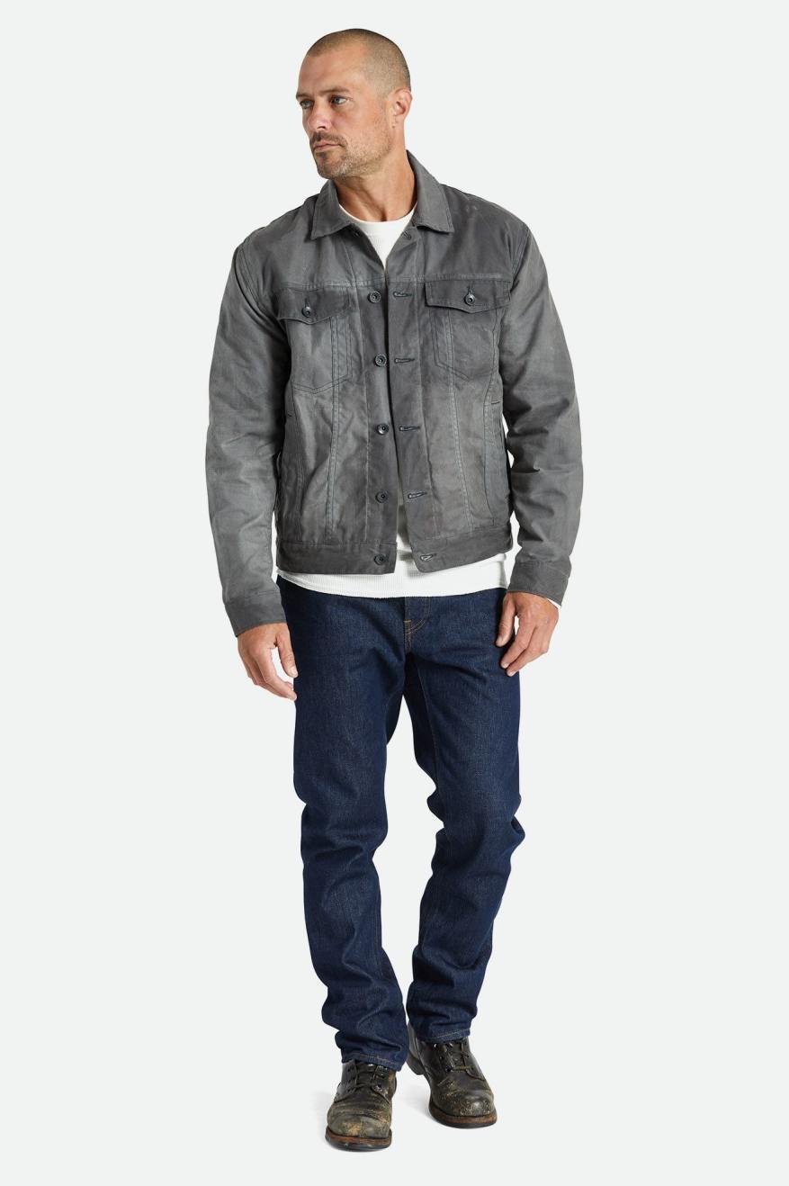 Men's Brixton Cable Reserve Waxed Canvas Trucker Jackets Grey | 6247CBOWX