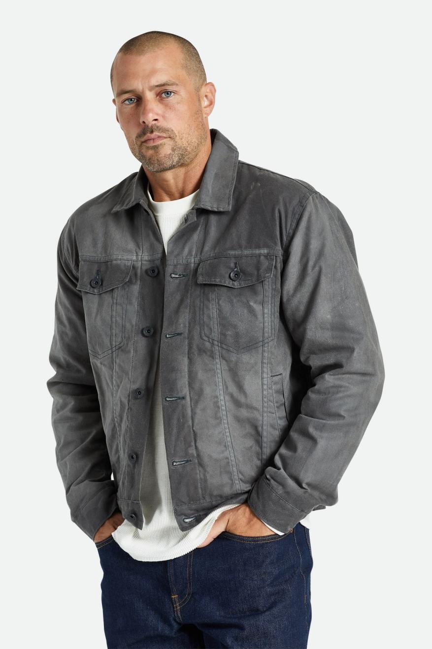 Men's Brixton Cable Reserve Waxed Canvas Trucker Jackets Grey | 6247CBOWX