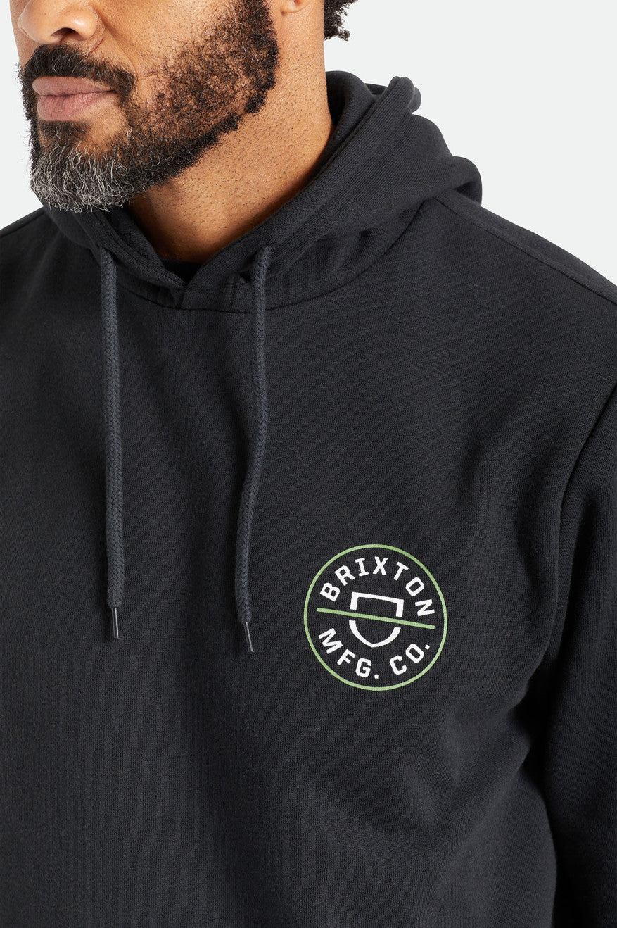 Men's Brixton Crest Hoodie Black / Green / White | 2459PMNKG