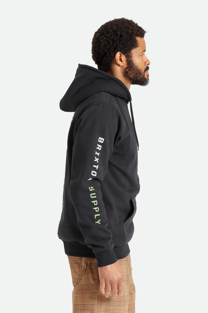 Men's Brixton Crest Hoodie Black / Green / White | 2459PMNKG